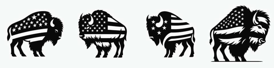 Obraz premium The Bison. Symbol Vector Clip art. American buffalo a of western wildlife nature conservation.