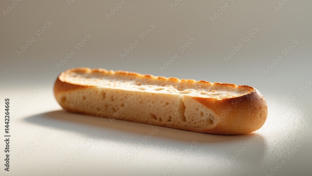 Poster full depth of field image of a baguette slice on a plain background