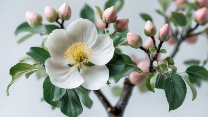 Obraz premium White background with isolated apple tree flowers