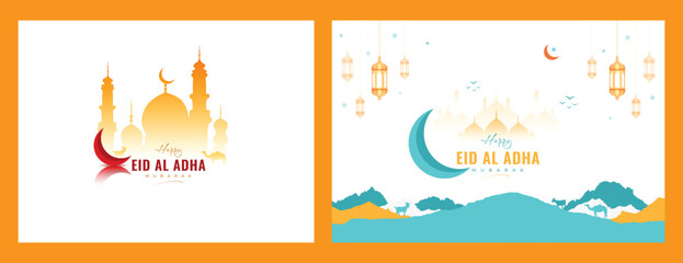 Eid al adha wishes and greetiing social media two post banner vector design 