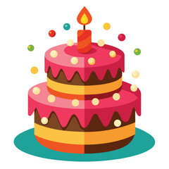 Colorful Cartoon Two Tiered Birthday Cake with Candle
