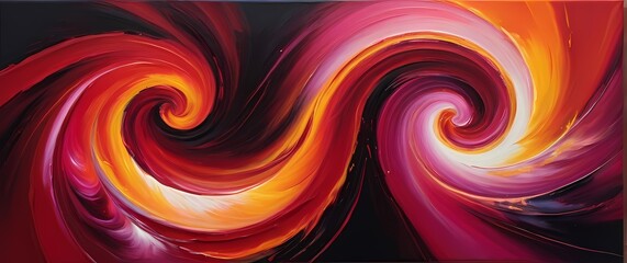 Fiery reds and vivid pinks swirling in passionate abstract oil paintings conveying intense emotion