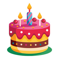 Colorful Birthday Cake with a Single Candle Illustration