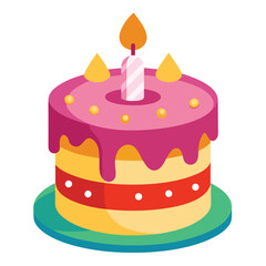 Colorful Birthday Cake with a Single Candle Illustration