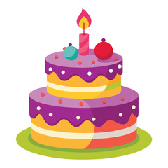 Colorful Birthday Cake with a Single Candle Illustration