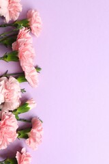 Beautiful bouquet of pink carnations on color background