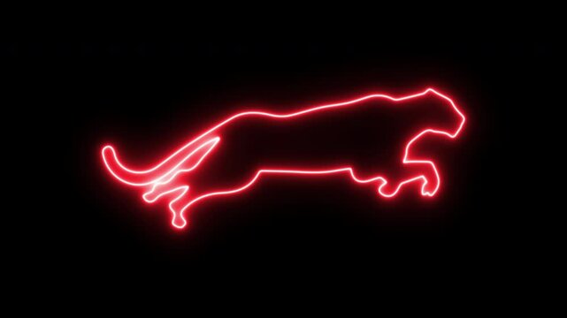 Black panther running neon light, black panther jump, cheetah running full speed