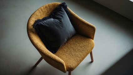 High viewpoint of a chair that includes a pillow