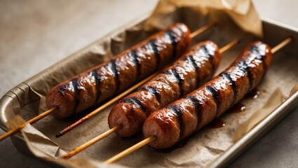 Grilled sausages on skewers