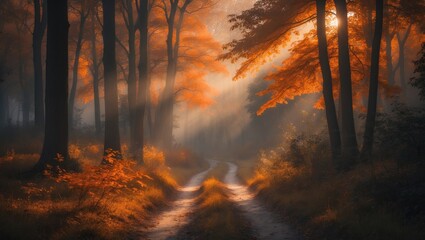 Obraz premium Forest in the morning of autumn