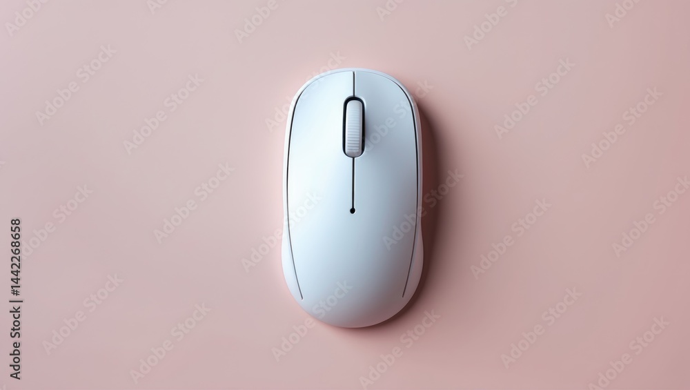 Fototapete aerial view of a modern wireless mouse in white for computer control, featuring an isolated backgrou