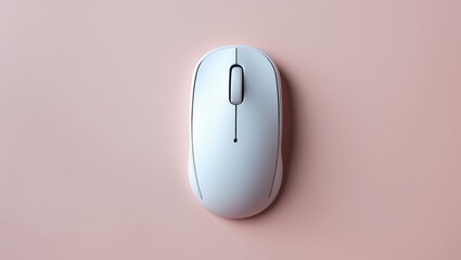 Aerial view of a modern wireless mouse in white for computer control, featuring an isolated background with room for text