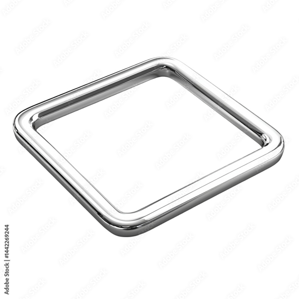 Poster shiny chrome square frame isolated on white background minimalist design element