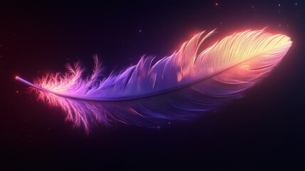 Glowing Feather in the Dark: Abstract Neon Plume feather glowing neon light abstract dark plume soft