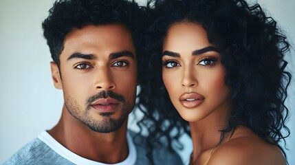Obraz premium Closeup Portrait Couple Romantic Black Hair