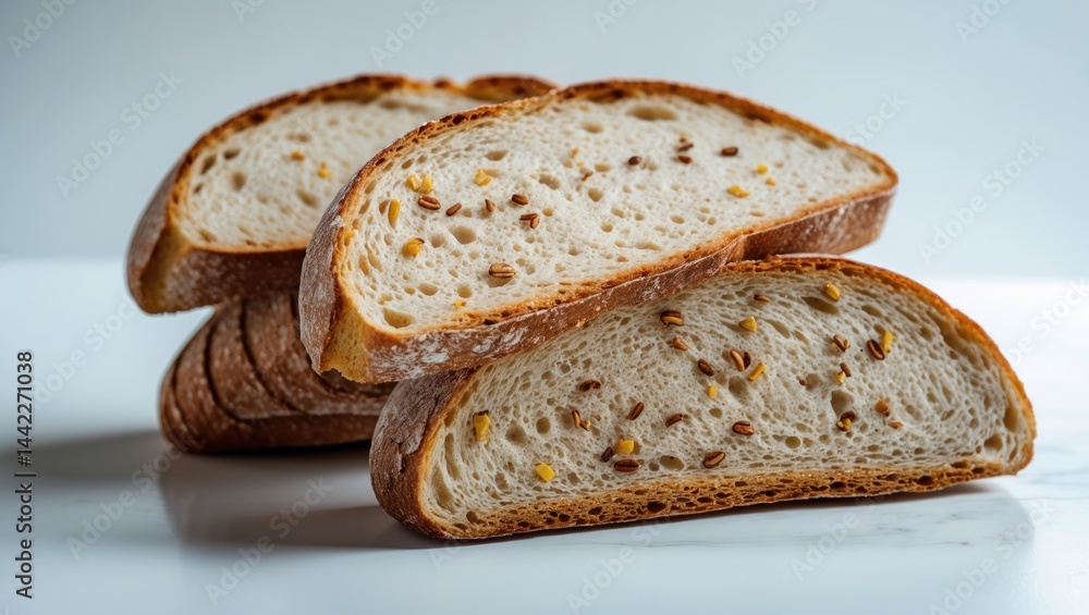 Poster isolated three fresh bread slices on a plain background