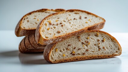 Isolated three fresh bread slices on a plain background