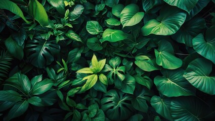 Tropical leaves texture in green background