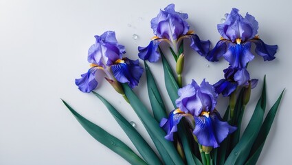 Elegant blue iris blossom set against a white background
