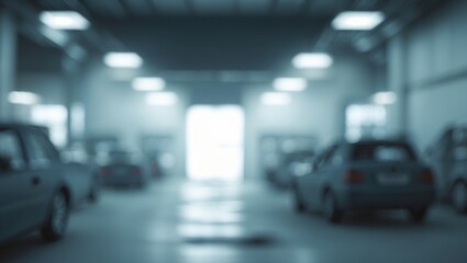 Obraz premium Out-of-focus mechanic service center with automobile interior and car care station background