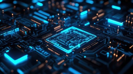 Fototapeta premium Quantum AI-Enhanced Chip Processing Holographic Interface