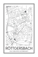Obraz premium Hand drawn printable downtown road map poster of borough RÖTTGERSBACH of the German city of DUISBURG on solid white background with city name
