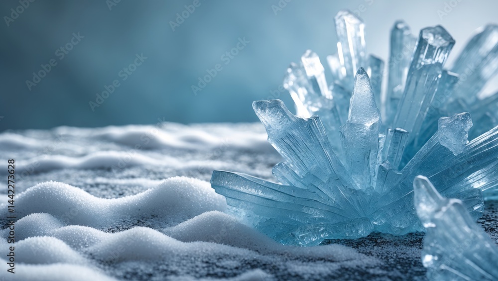 Aufkleber a macro image of ice texture with some snow cover, revealing intricate frozen motifs, fragile cracks