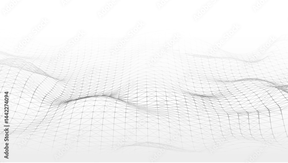 Poster digital dynamic wave of particles and lines. abstract white futuristic background. big data visualiz