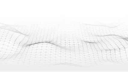 Digital dynamic wave of particles and lines. Abstract white futuristic background. Big data visualization. Vector illustration.