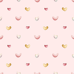 Cute hearts. Watercolor minimalistic simple seamless pattern on pink background for kids baby nursery textile fabric
