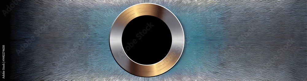 Poster metal surface featuring a circular design with a shiny brushed finish, along with its texture, prese