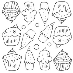 cupcake doodle line art bundle set