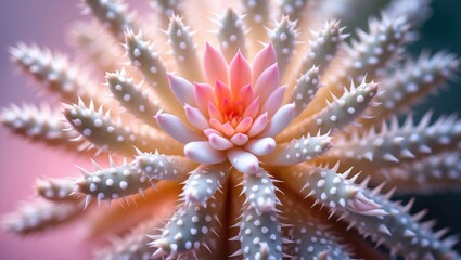 Fashionable dual-tone gradient neon cactus plant close-up scenery. Exotic cacti succulents for web and style. Streamlined design concept.