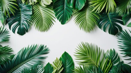 Fototapeta premium Top-down image of isolated palm leaves on a neutral background