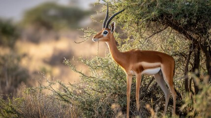 Naklejka premium Graceful Gerenuk: Standing Tall in the African Savannah