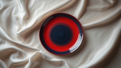 Top-down perspective of a vacant round ceramic plate on a white background with clipping path.