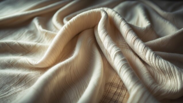 A soft, warm plaid composed of fabric with a raised texture lies in graceful folds