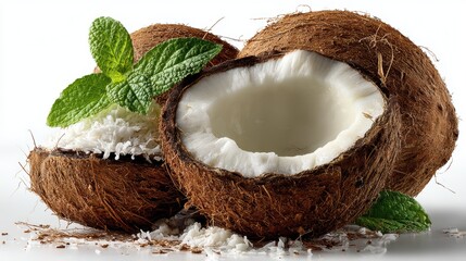 a fresh coconut on a white isolated background, tropical and refreshing design