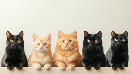Charming felines, a group of cats relaxing peacefully on rustic wooden table adorable