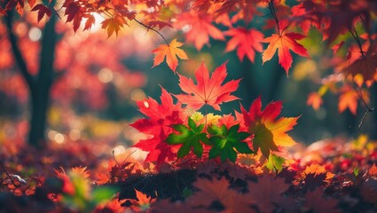 Autumnal leaves on trees within the forest