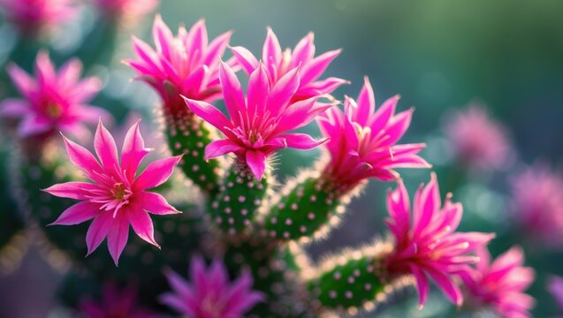 Zygocactus flowers in pink backlighting.