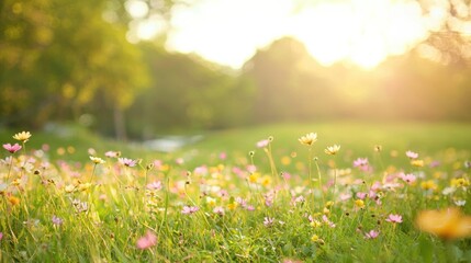 Fototapeta premium Spring meadow a tranquil landscape of renewal and growth