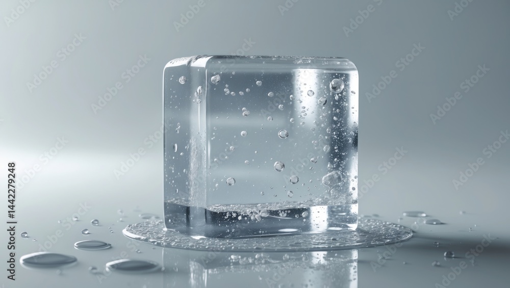 Poster a light-hued background featuring a textured block of clear ice.