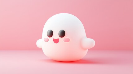 3d cartoon ghost icon. 3d cute icon of a ghost for Halloween, isolated on a pink background. Halloween ghost 3d illustration. Glowing neon ghost.