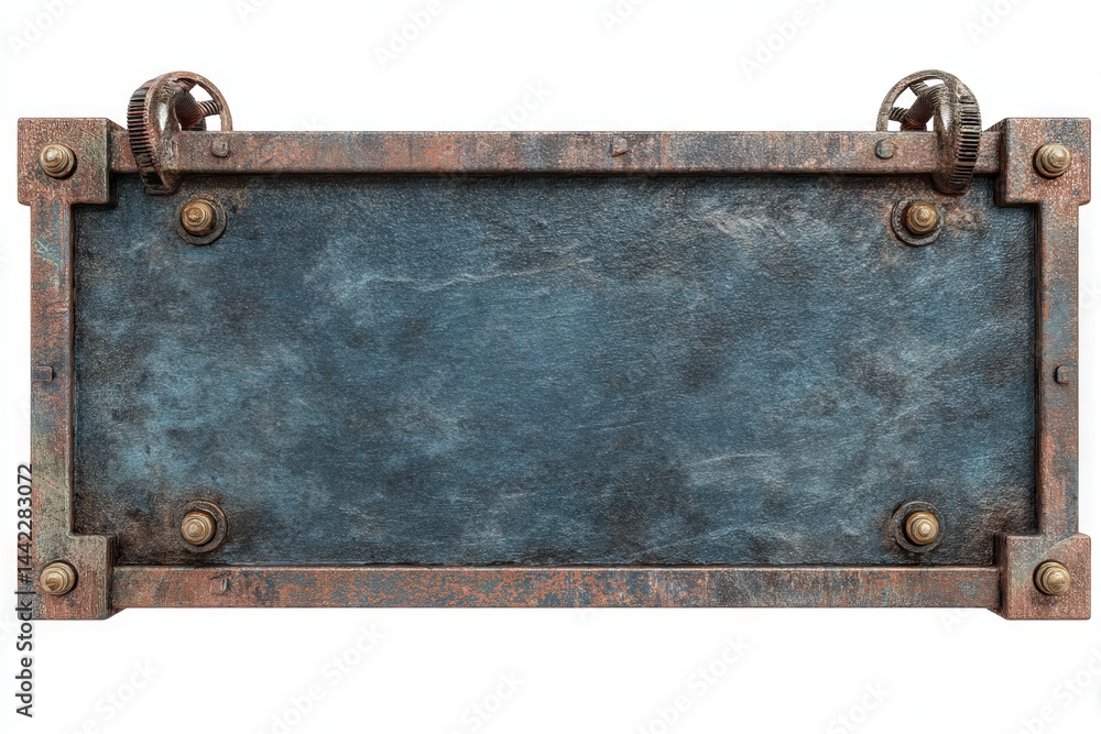 Poster an aged, rusty metal sign with a blank section and a copy space background where you can insert your