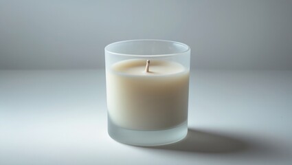 Frosted glass candle in white and light tones with vanilla, cotton, or fresh and cozy fragrances.