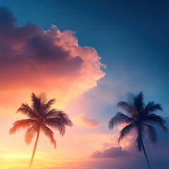 Fototapeta premium Palm trees at sunset glow