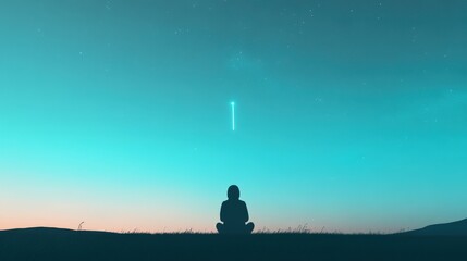 Person sits under night sky