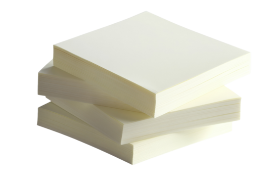 Stack of creamy colored sticky note pads ready for ideas and reminders clean background