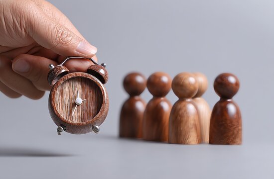 The clock is in the possession of a businessman and his team, representing their power to manage overtime, thereby enhancing work efficiency, lowering costs, and adjusting working hours per week